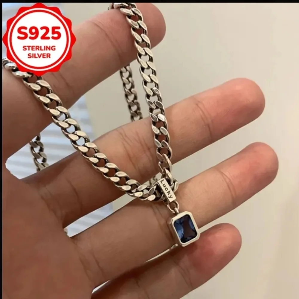 Hip Hop Chain Necklace with Blue Pendant